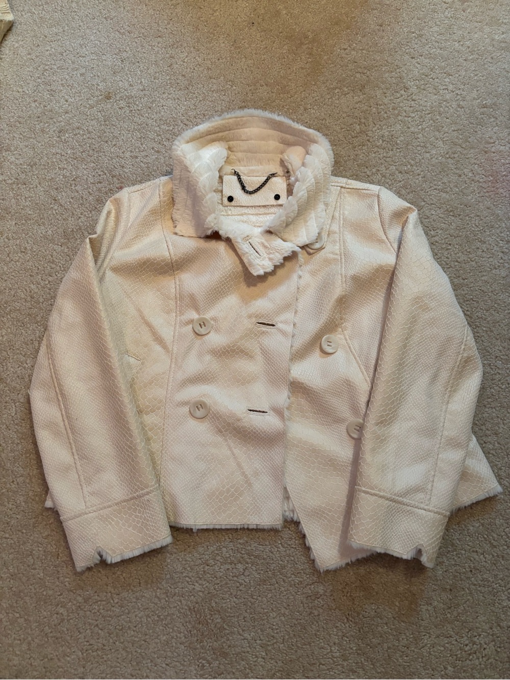 Women's Cream Textured Double-Breasted Coat